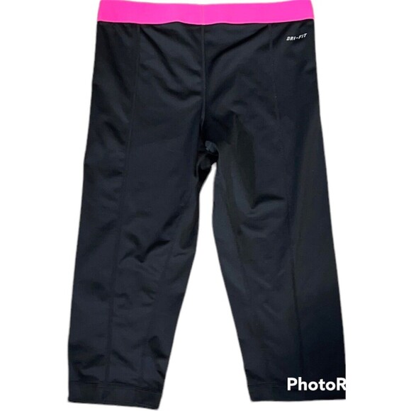 Nike Pro Women's Sz M Black Running Leggings Gym Workout Capri Crop Pants Pink - Picture 2 of 3